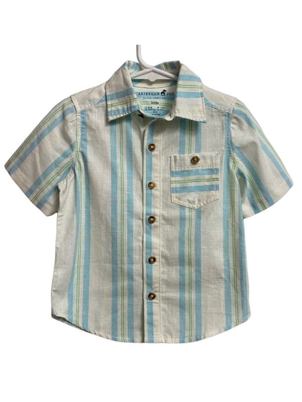 NWT Caribbean Joe Stripped Button Up Kids Shirt Size XS (4) Pocket Collared